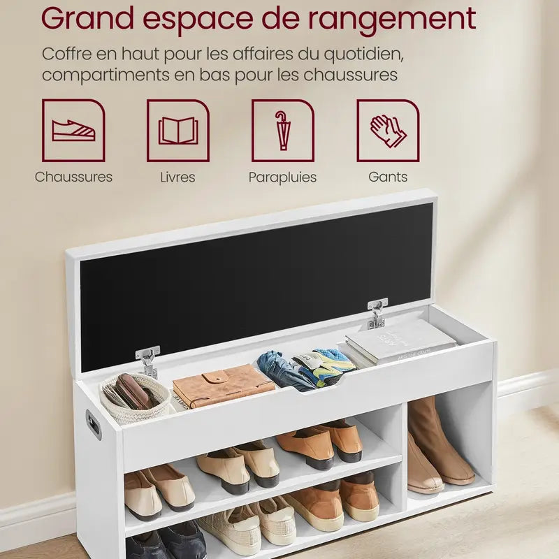 FR ✨ Banc à chaussures rembourré avec rangement caché – Élégant & Pratique ! 🏡👞