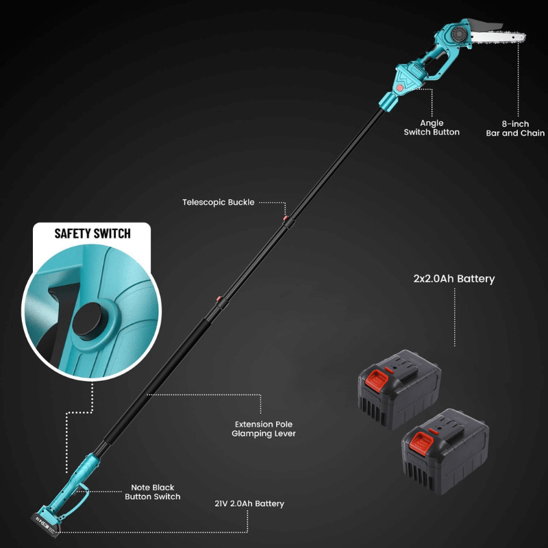 Motosega a Batteria 2 in 1 da 8 Pollici con Asta Telescopica