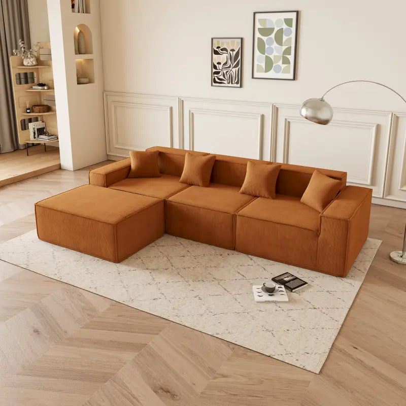 AC-Moderne Oranje Hoekbank 🛋️ met Omkeerbare Chaise Longue.