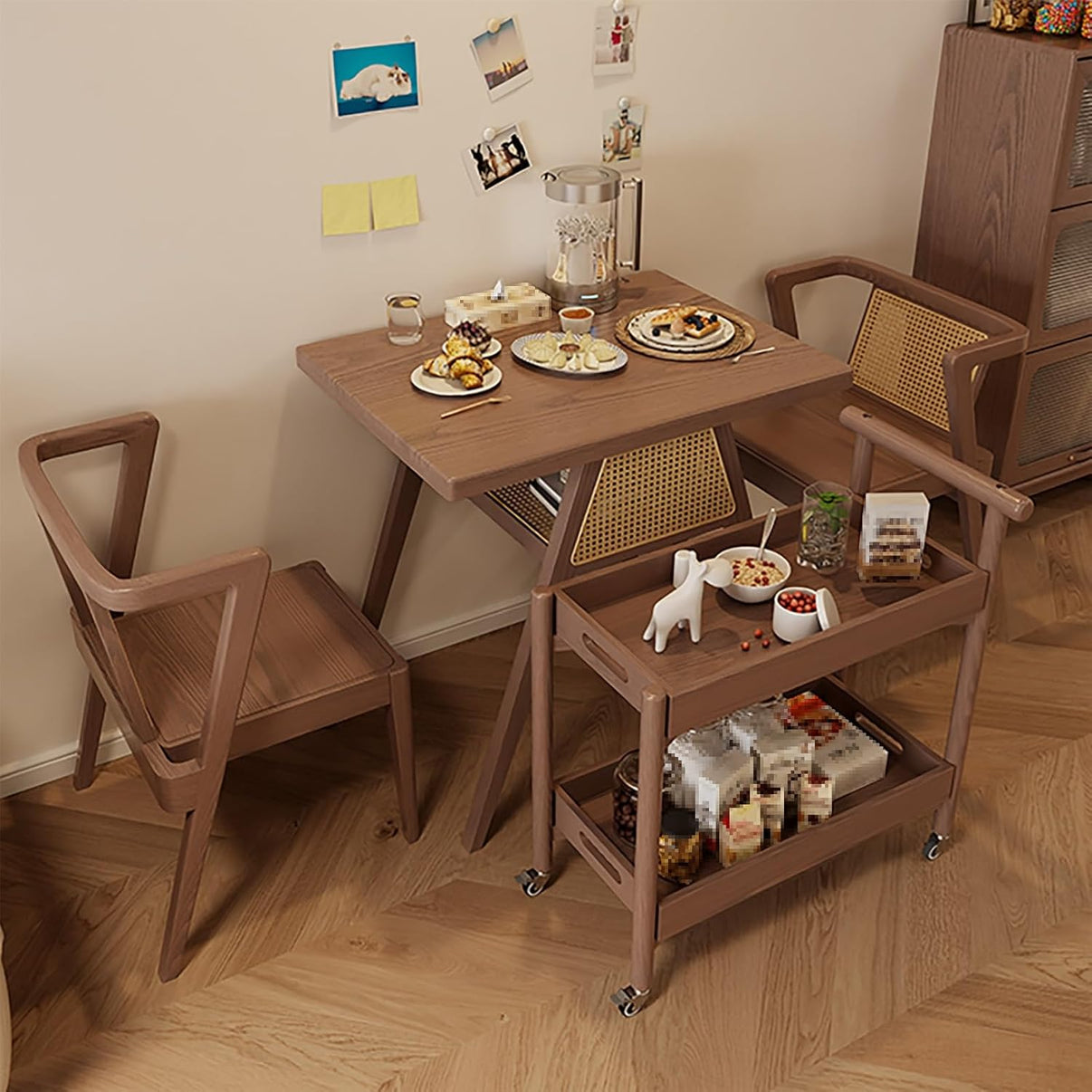 YH- Set da Pranzo Compatto in Rattan per 2 – Tavolo Elegante con Spazio di Archiviazione e Sedie per Piccoli Spazi