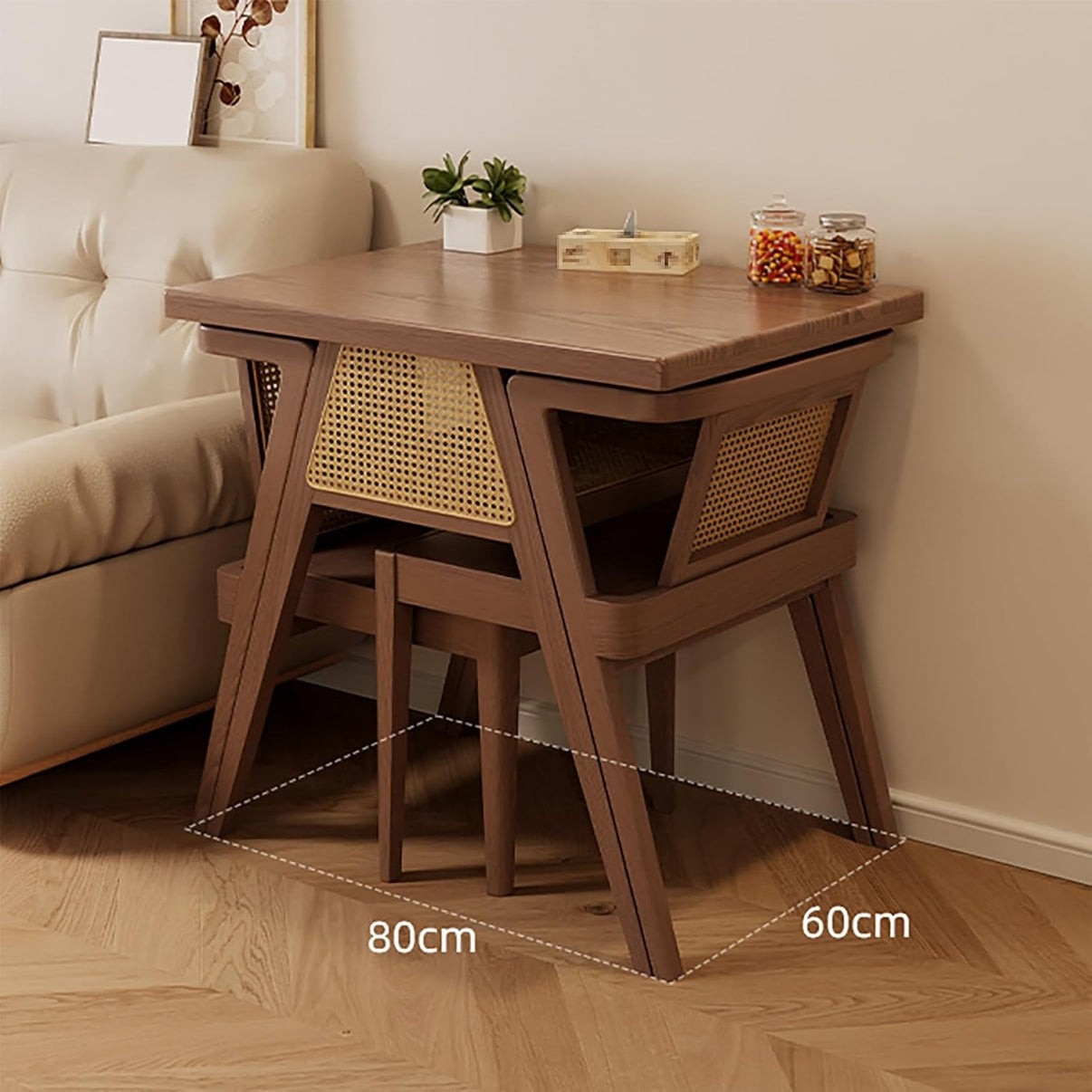 YH- Set da Pranzo Compatto in Rattan per 2 – Tavolo Elegante con Spazio di Archiviazione e Sedie per Piccoli Spazi