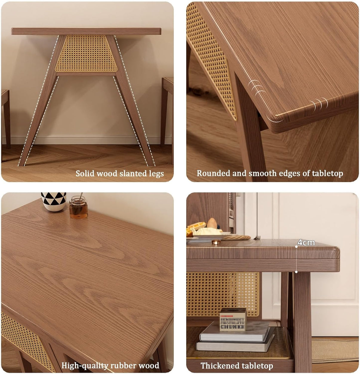 YH- Set da Pranzo Compatto in Rattan per 2 – Tavolo Elegante con Spazio di Archiviazione e Sedie per Piccoli Spazi