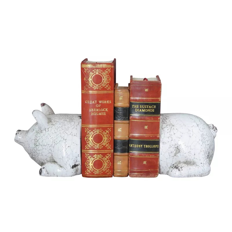 Storied Home TerraCotta Pig Boekensteunen Antiek Wit (5-1/4"): Boerderijstijl, Plankdecor voor alle leeftijden