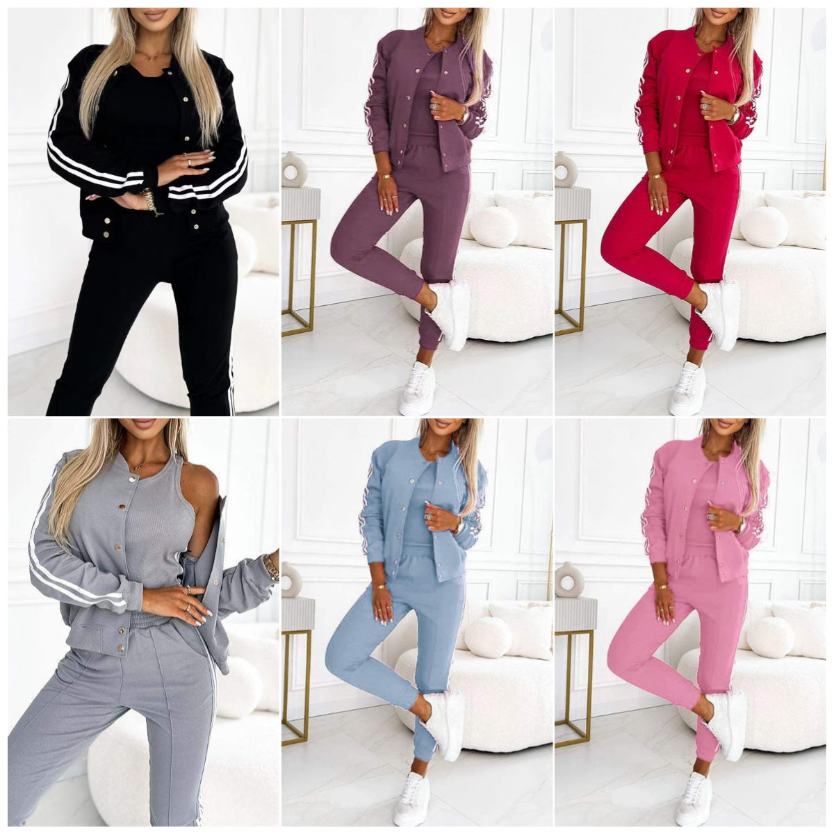 YH-🔥GRATIS LEVERING🔥Drie-delig dames baseball jasje en broek set