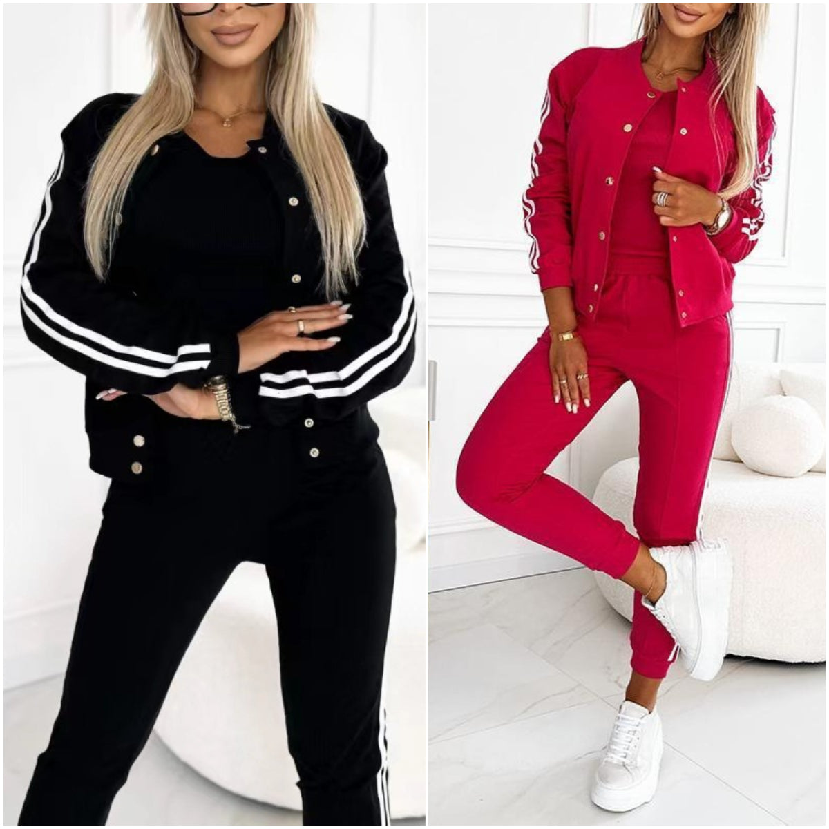 YH-🔥GRATIS LEVERING🔥Drie-delig dames baseball jasje en broek set