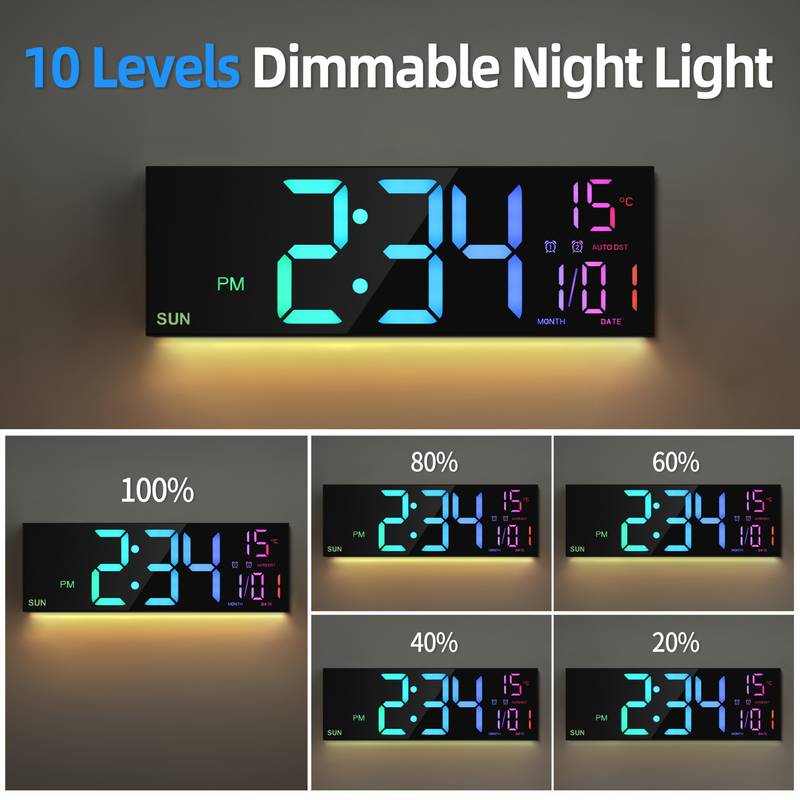 🕒 Orologio da parete digitale grande da 16,5" – LED RGB, telecomando e funzioni intelligenti! 🌈📅